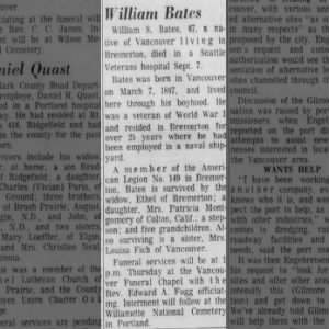 Obituary for William S Bates