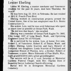 Obituary for Lester M Ebeling